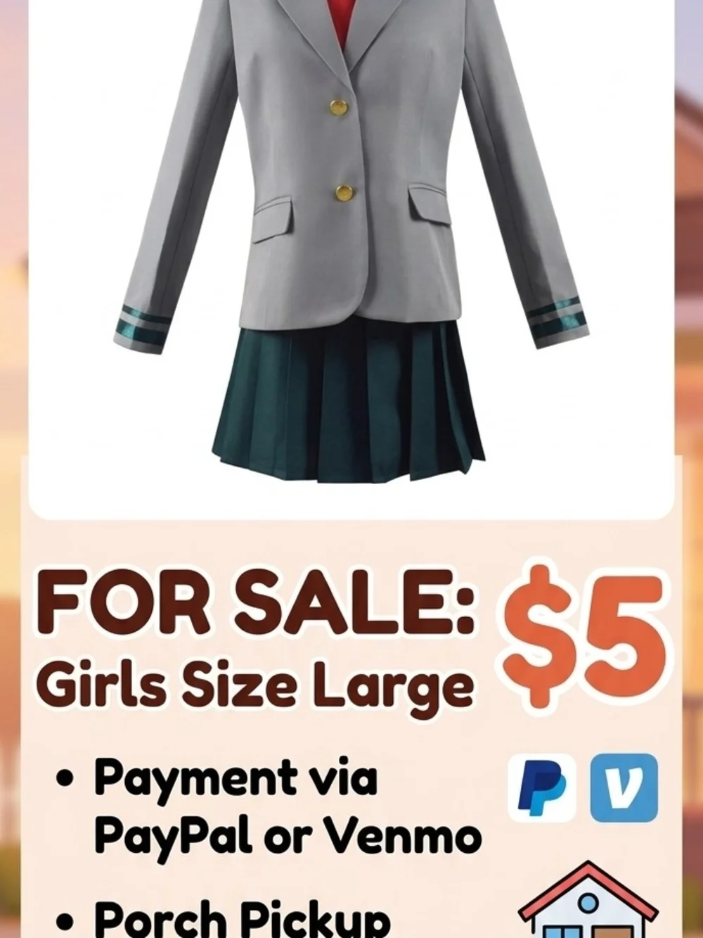 Girls Grey and Dark Green School Uniform Costume Jacket & Skirt